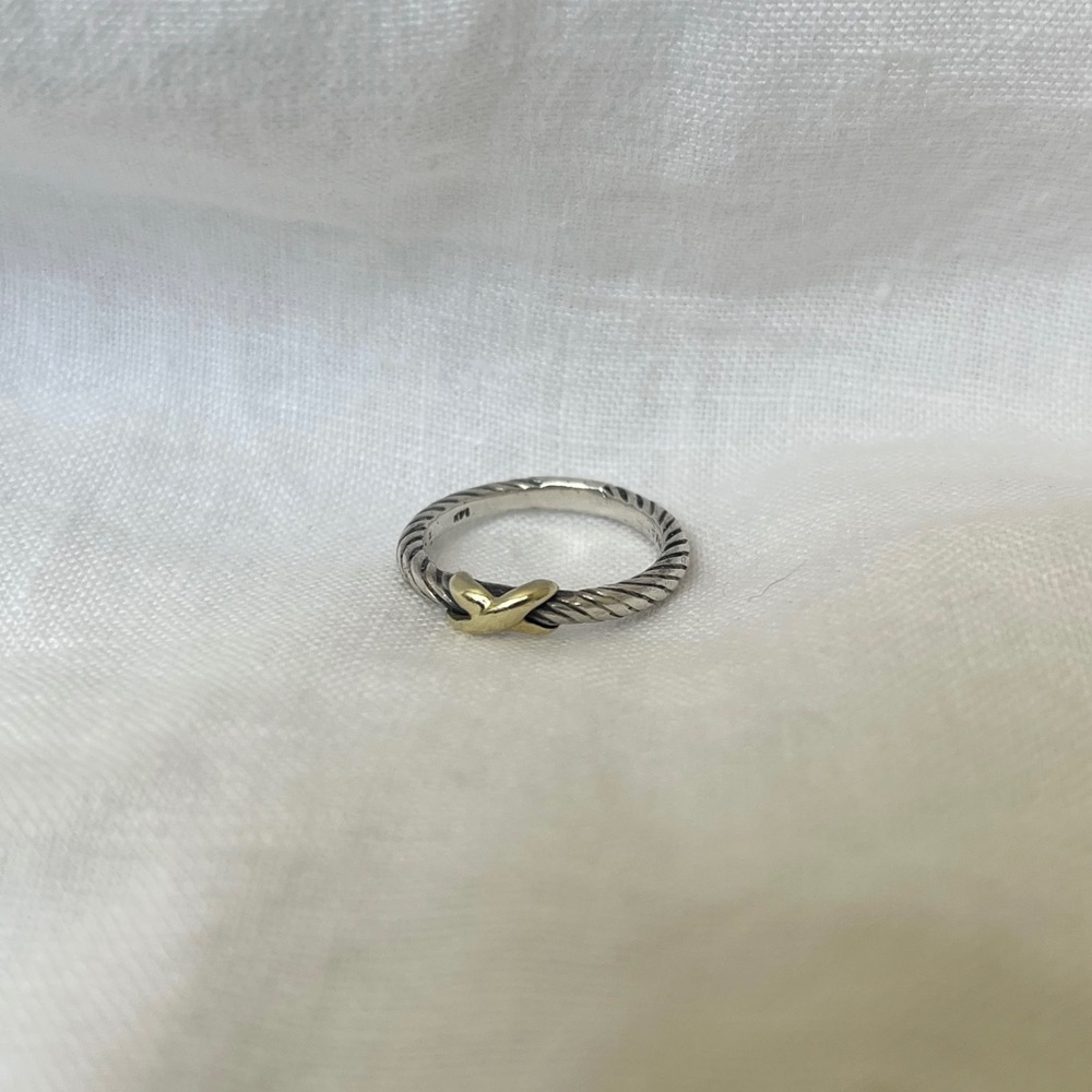 David Yurman Petite X Ring with Sterling Silver and Yellow Gold Size 6